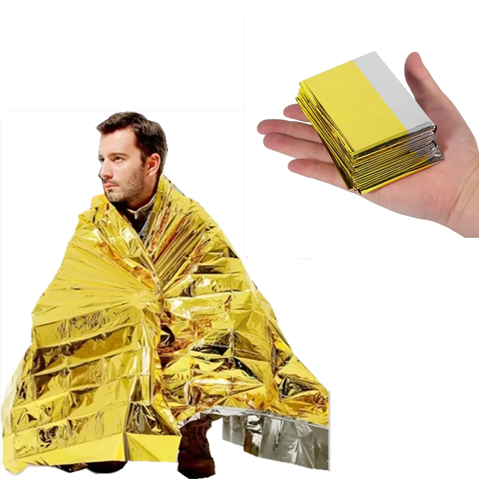 Outdoor Emergency Gold-Sliver Survival Blanket Waterproof First Aid Rescue Curtain Foil Thermal Military Blanket130X210Cm（GOLD）