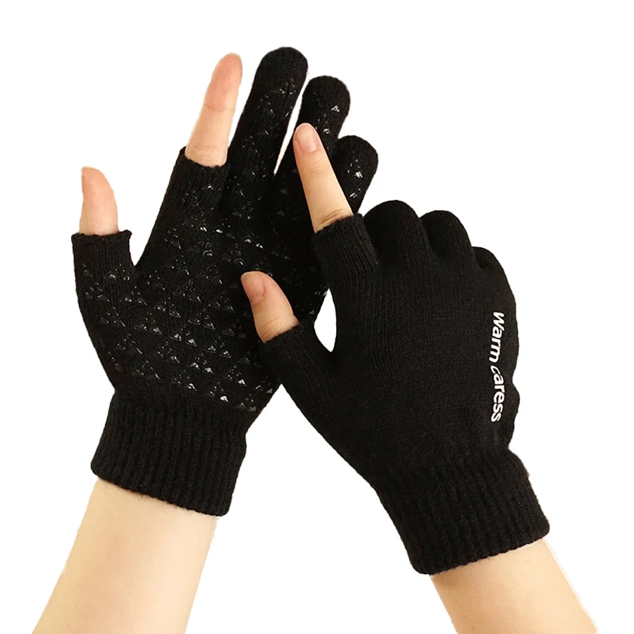 

1Pair Touchscreen Knit Gloves,Glue Dispensing Anti-Skid Men Women Brushed Letters Knitting Office Students Writing Keep Warm