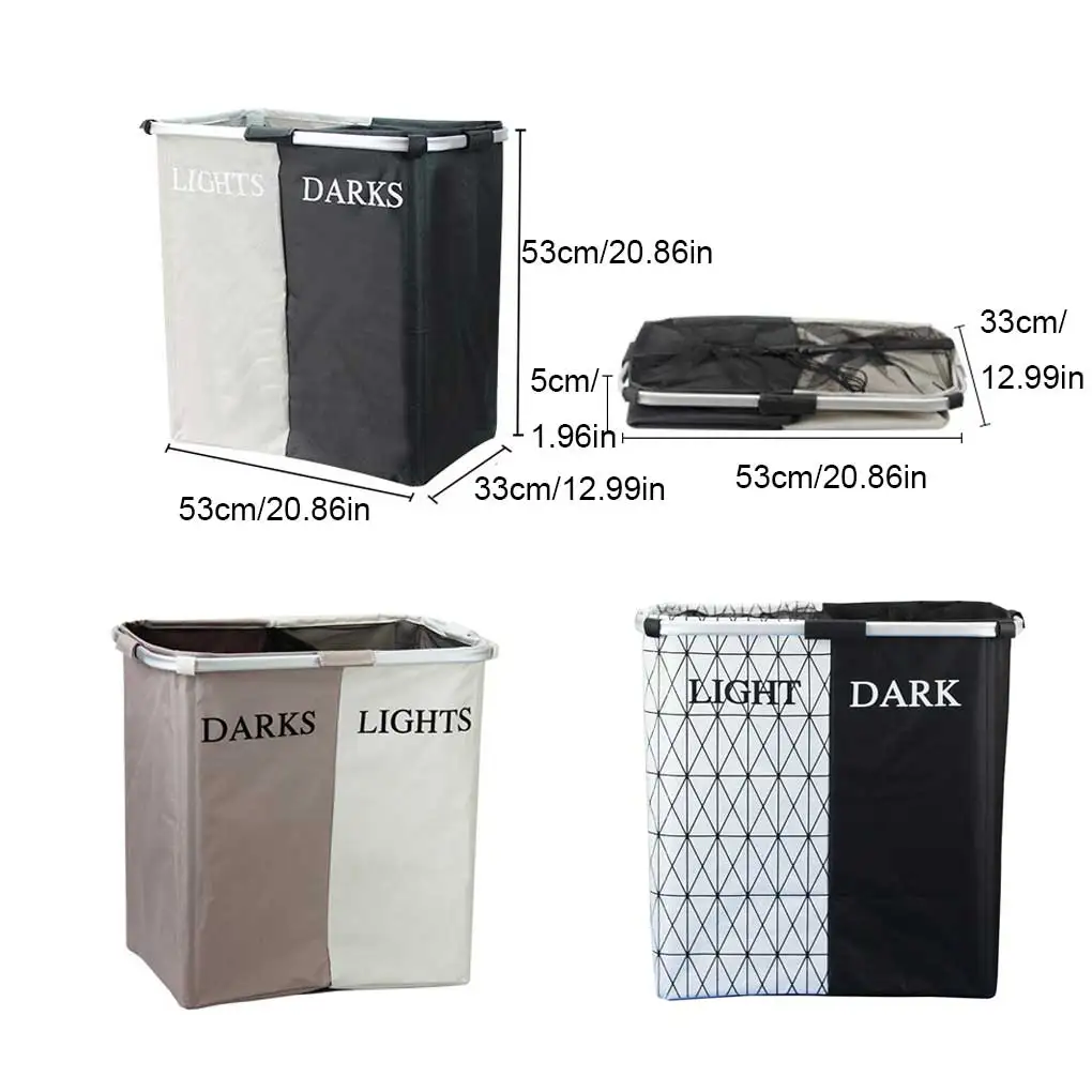 Dorm Laundry Basket Dual Color 2 Slots Dirty Clothes Hamper Oxford Cloth Breathable Organizer Washing Pouch  Black White
