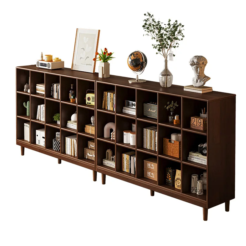 Wooden short bookcase Walnut color locker American small cabinet Living room rack Record storage cabinet Locker