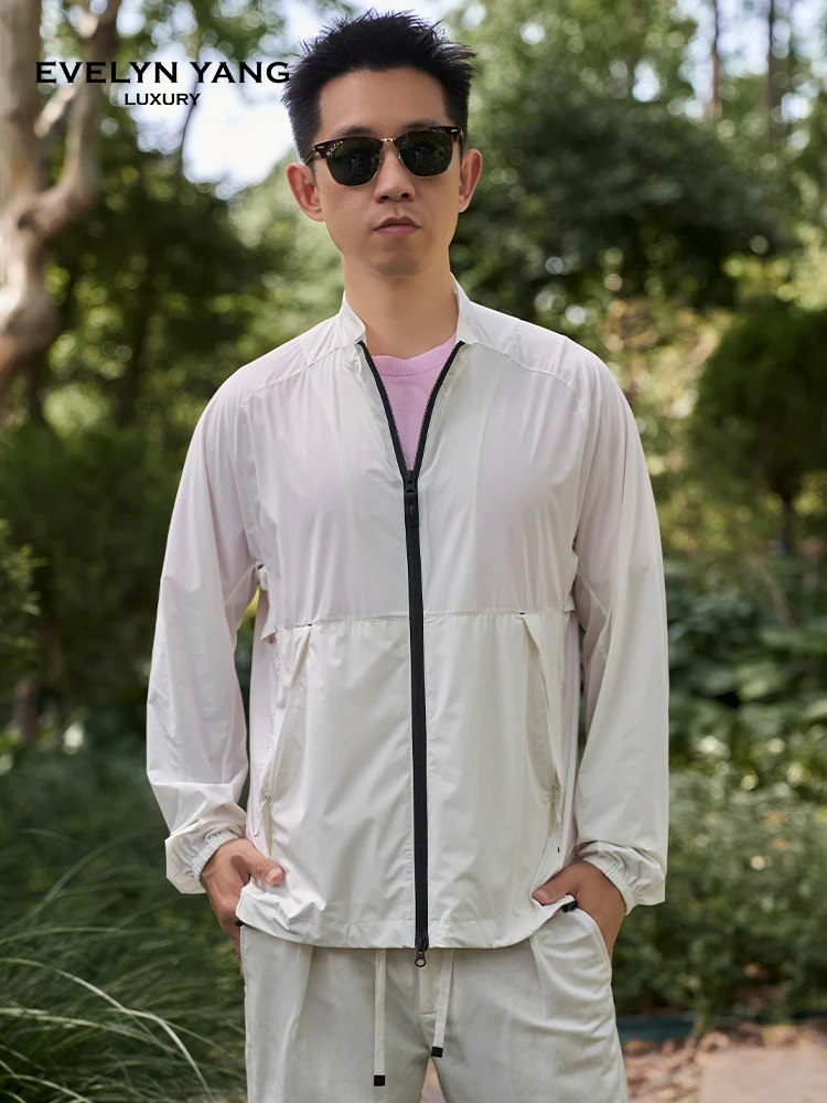 

EVELYN YANG Men's Summer New Stand Collar Jaet Casual Lightweight Outdoor Color Jaet Stand Fit Nylon Spandex