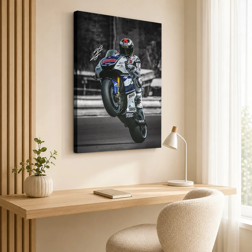 Jorge Lorenzo MotoGP Motorcycle Canvas Print Poster Bold Style Wall Art With Personalized Photo For Sports Room Ideal Rider Gift