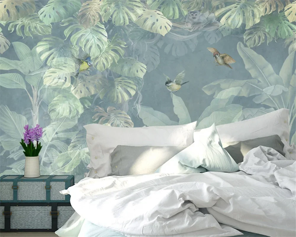 Custom wall papers mural Nordic retro tropical plants TV background wall paper home decoration painting 3d wallpaper Stickers