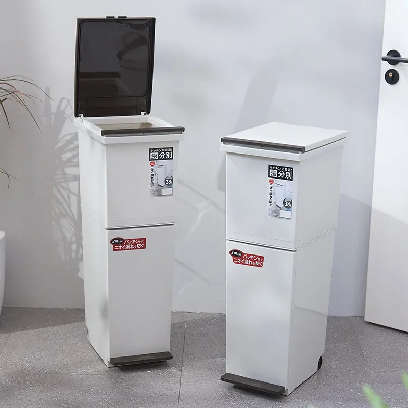 Kitchen double-layer large-capacity multifunctional sorting trash bins for home use