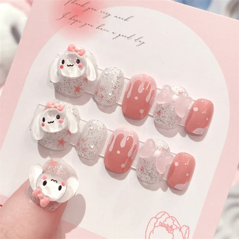 24pcs Sanrio Cinnamoroll False Nails Cute Cartoon Girl&Child Wearable Finish Product Fashion Nail Patches Holiday Gifts