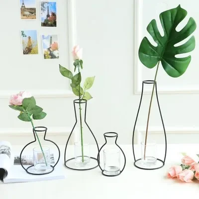 Nordic Black Iron Wire Vase  Flower Pot Plant Holder Modern Wedding Home Decoration Accessories For Living Room Table