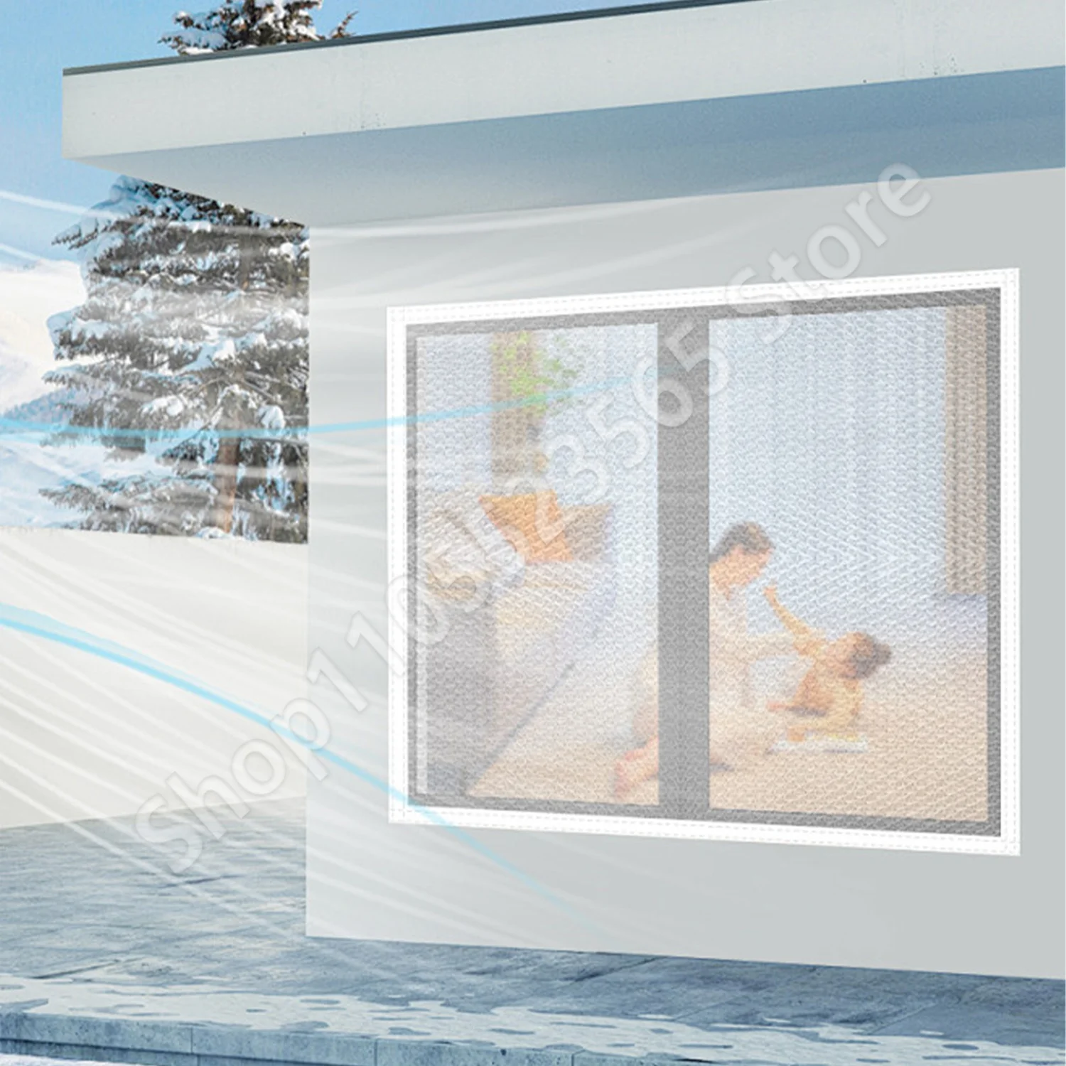 Windproof Cold Proof Curtains Bubble Sound Insulation Anti Leakage Self-Adhesive Dust-Proof Window Cover No Drilling White