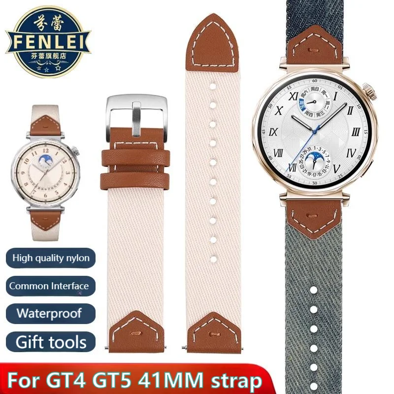 18mm macio tecer pulseira de couro de náilon para huawei relógio gt5 pro 42mm pulseira de pulso feminino relógio gt5/4 41mm lona correa pulseira