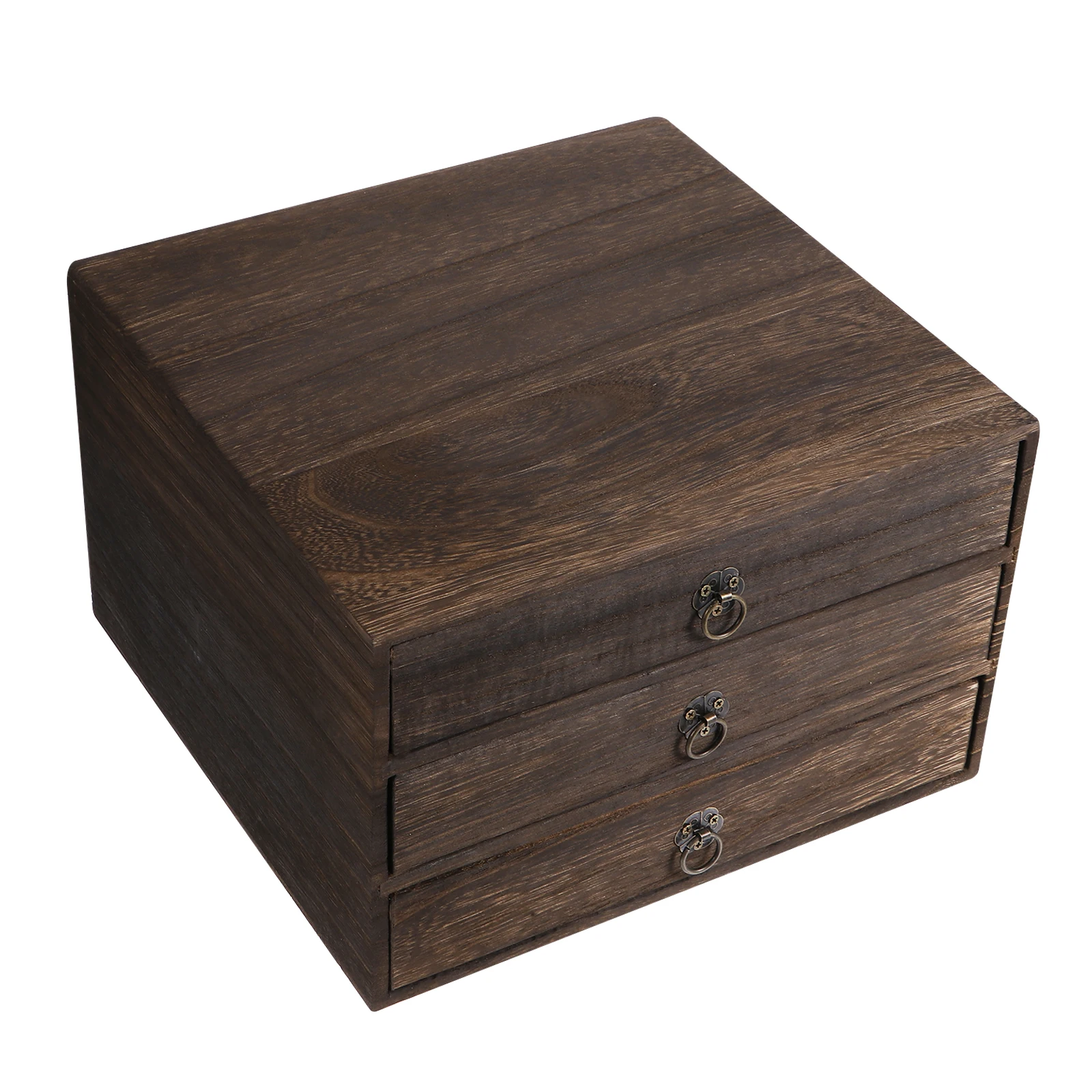 

Solid Wood Storage Drawer 3 Layers Vintage Desktop Organizer Tray Wooden Table Decor Retro Style