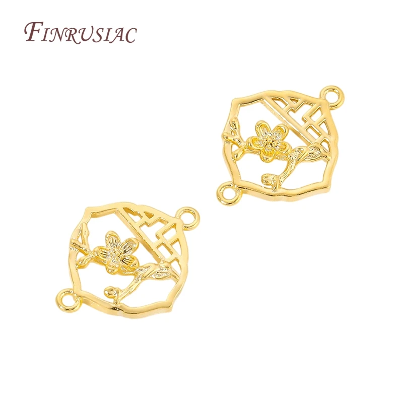 18K Gold Plated Brass Plum Blossom Connector Charm Hollow Out Flower Pendant For DIY Jewelry Making Bracelet Necklace Findings