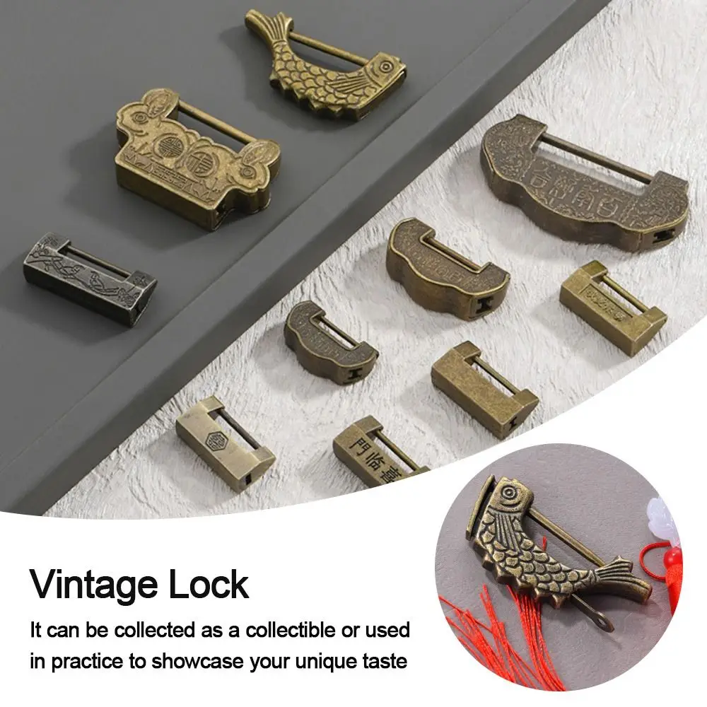 

Decorative Zinc Alloy Vintage Lock Mini Antique Padlock Retro Bronze Lock Wooden Box