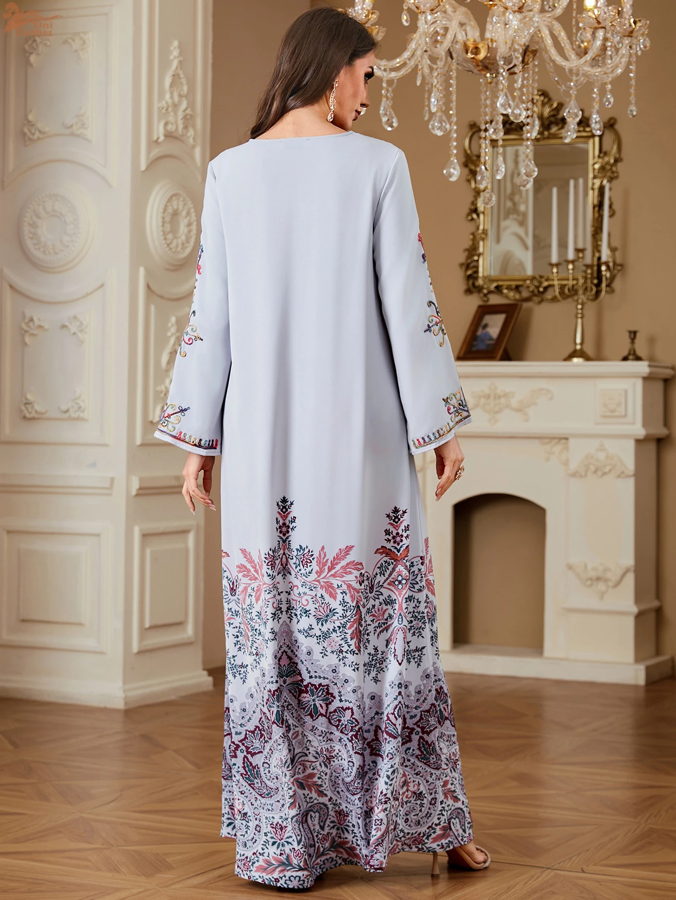 

Мусульманское платье с вышивкой Maxi Abayas Dubai с цветочным принтом, модный кафтан с зубцами, 2025 г.
