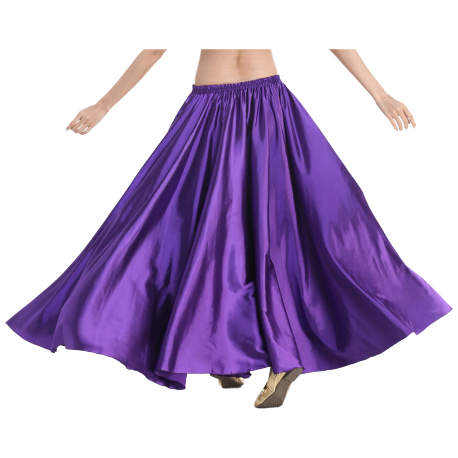 Women Spanish Paso Doble Ballroom Dance Skirt Elastic Waist Satin 540 Degree Maxi Skirt for Belly Dance Flamenco Bomba Tango