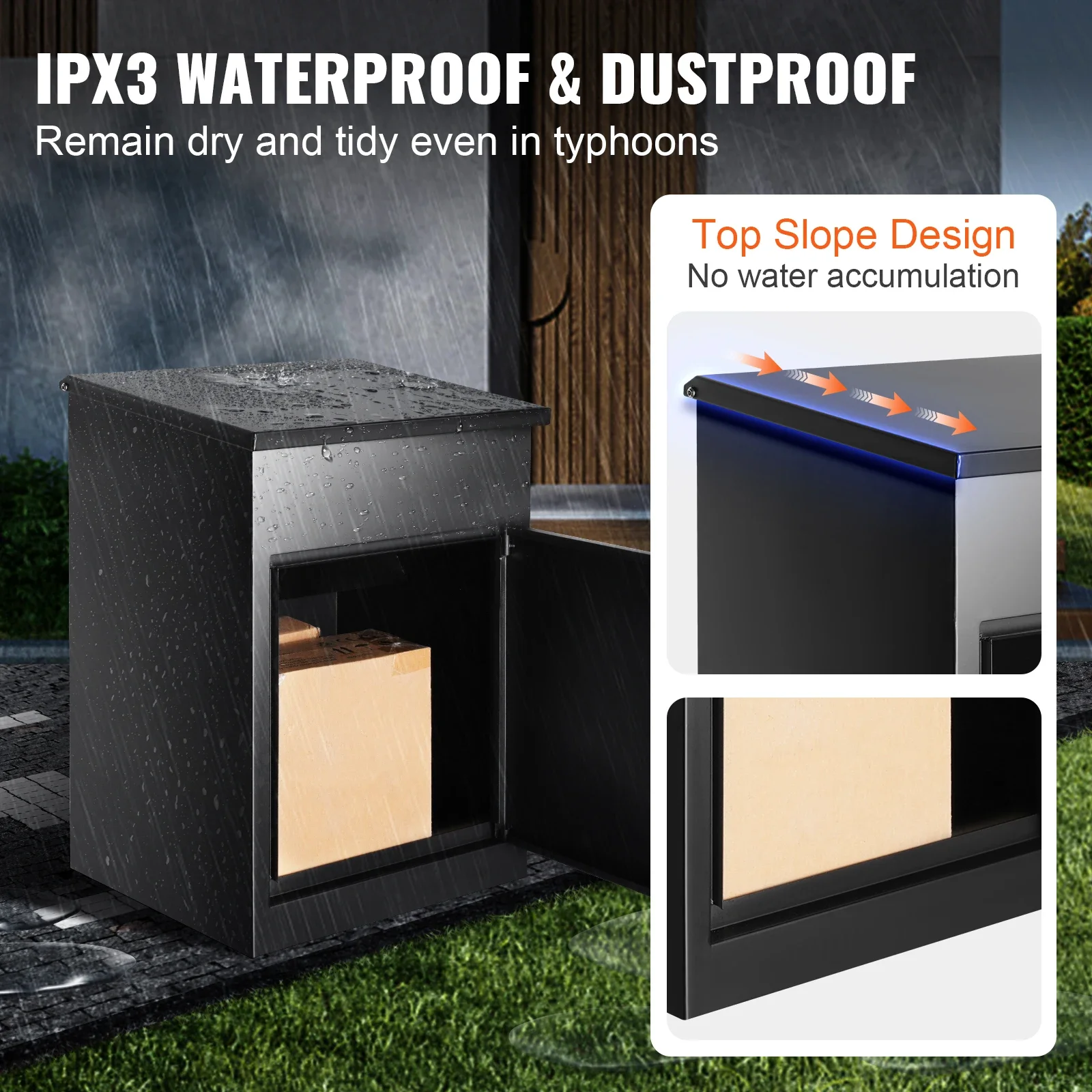 Wall Mounted Anti-theft Mailbox IPX3 Waterproof Package Delivery Box for Outside Large Storage locking Mailbox for Home