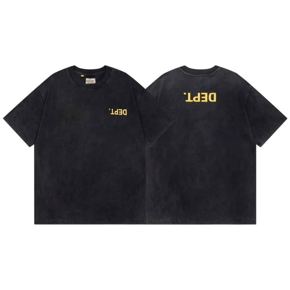 DEPT New Vintage Wash black Tee Classic Letter Print Logo T Shirt Loose Oversized Hip Hop Couple style Short Sleeve T-shirt Top