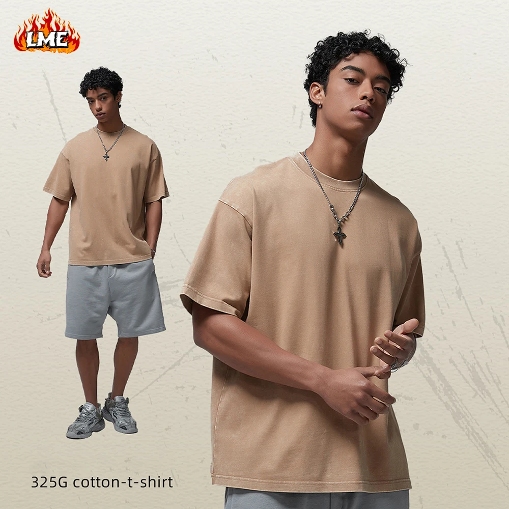 

OEM Custom Printing Your Own Brand Logo Soild Color Vintage Batik Acid Wash 325GSM Heavyweight Oversized Men T Shirt
