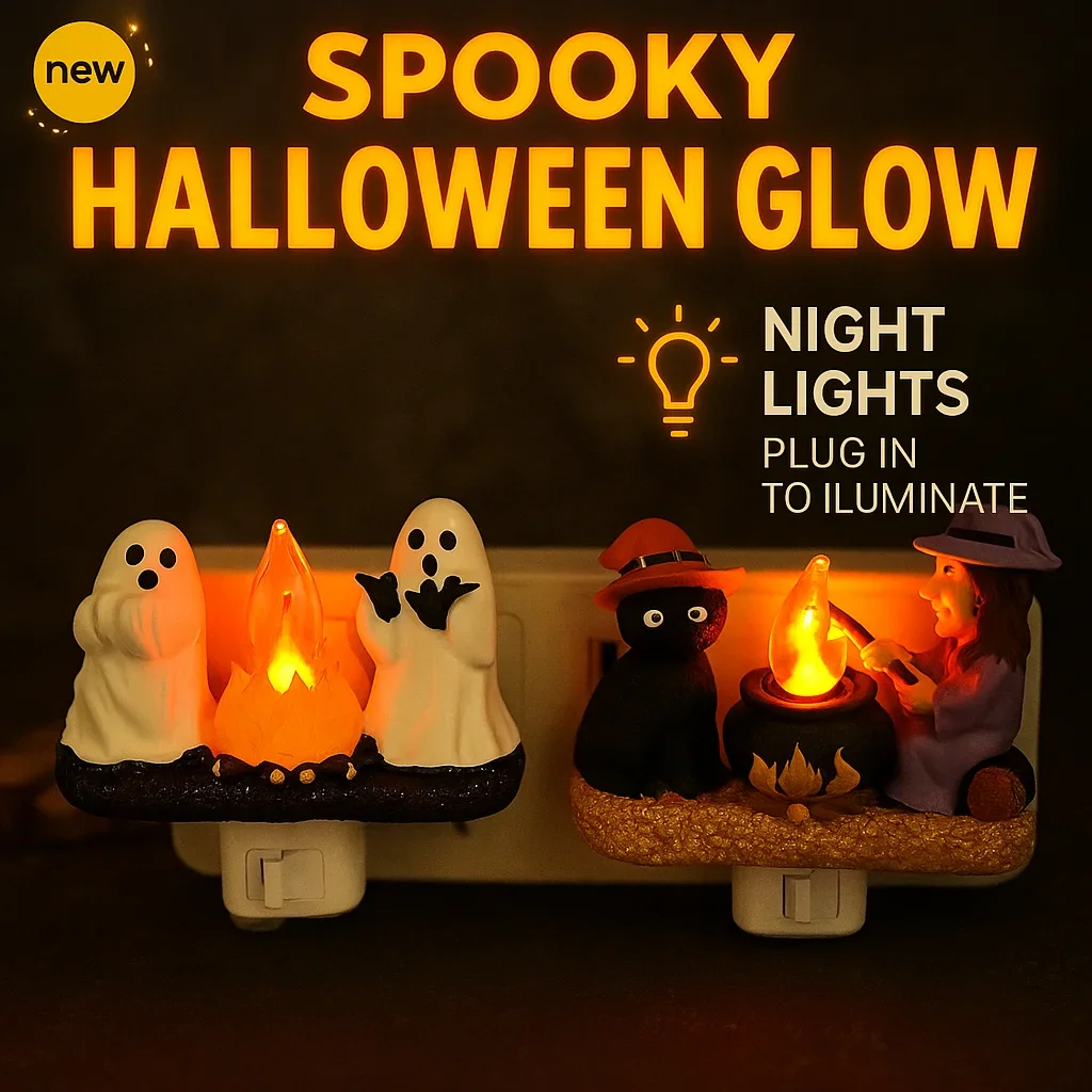 Ghost Campfire Flickering Halloween Night Light 3D LED Small Campfire Light For Indoor Kawaii Halloween Party Wall Decor
