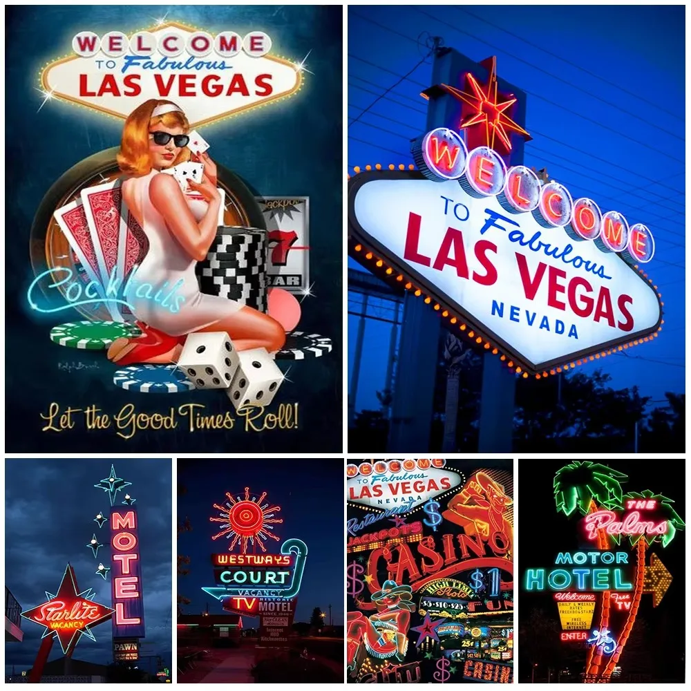 لاس فيغاس كازينو مشهد موتيل أوراق اللعب الشمال المشارك الرسم على لوحات القماش الجدارية جدار صور لغرفة المعيشة ديكور غير المؤطرة