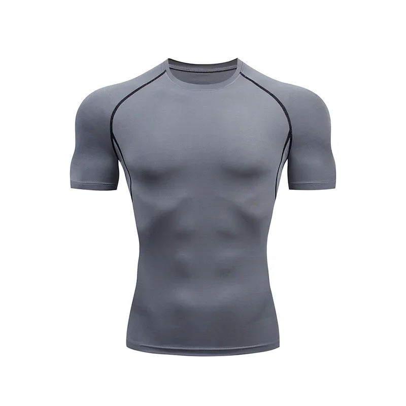 Ropa de compresión para hombre, camisetas ajustadas de manga corta para gimnasio, correr, entrenamiento muscular, deportes de primera capa