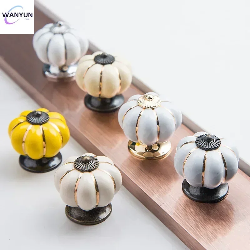 24-hour shipping Retro Ceramic Pumpkin Leopard Print European-American Wardrobe Cupboard Shoe Cabinet Door Handle