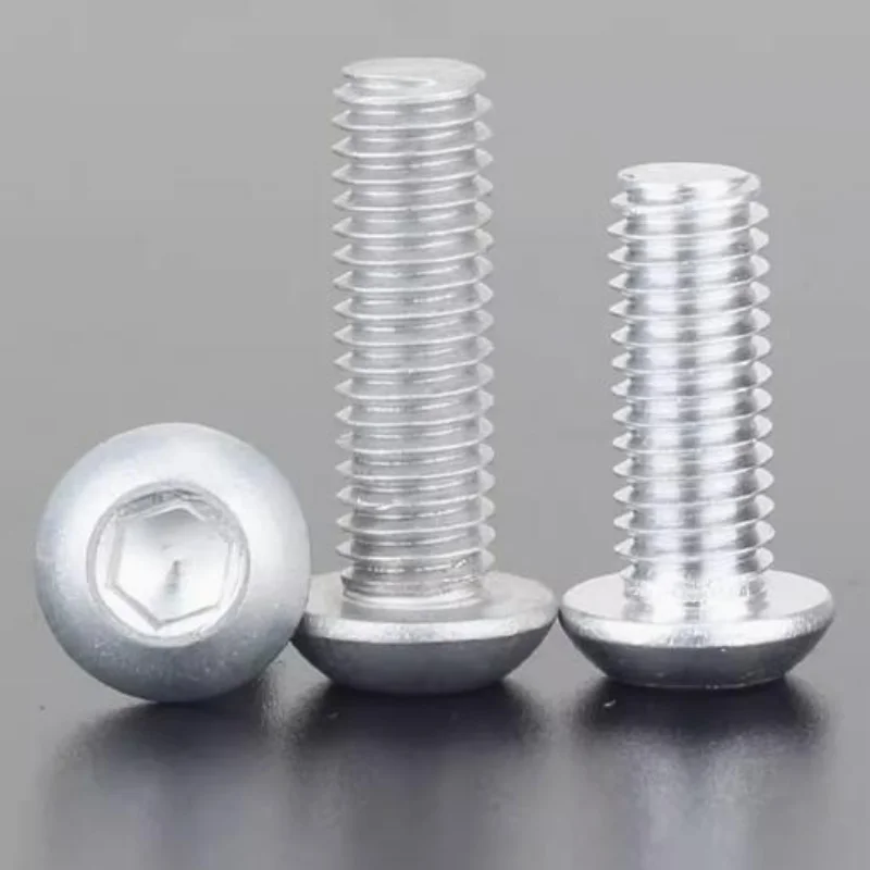 Weiyi 20-200pcs M2 M2.5 M3 M4 M5 M6 M8 6063 Aluminum Alloy Button Head Hexagonal Screw Round Cup Bolt Thread Length 4mm-40mm