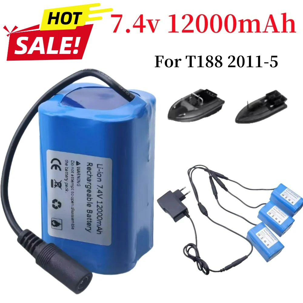 7.4 فولت 12000 مللي أمبير بطارية مع شاحن USB ل T188 T888 2011-5 V007 C18 H18 التحكم عن بعد RC قارب طعم سمك قطع غيار البطارية