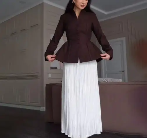 

Однотонный однобортный костюм с v-образным вырезом на талии и прямой юбкой с высокой талией для осени, женский элегантный костюм