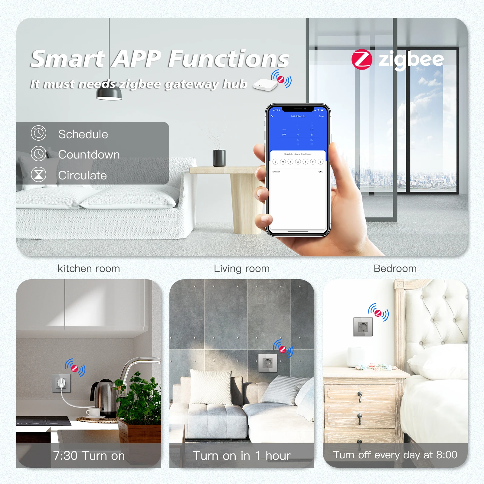 BSEED ZigBee prese a muro parte di funzione prese intelligenti di alimentazione chiave Google Smart Life controllo App presa Wireless Alexa Standard