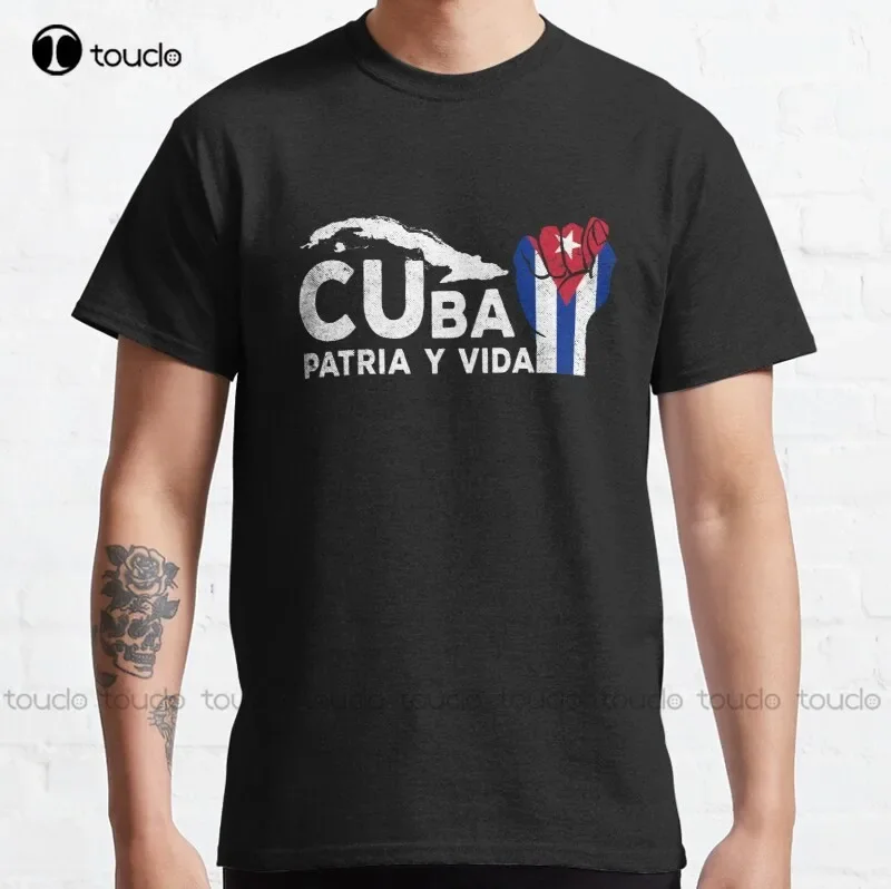 New Cuba Flag Patria Y Vida Cubans Pride Classic T-Shirt Cotton Tee Shirt