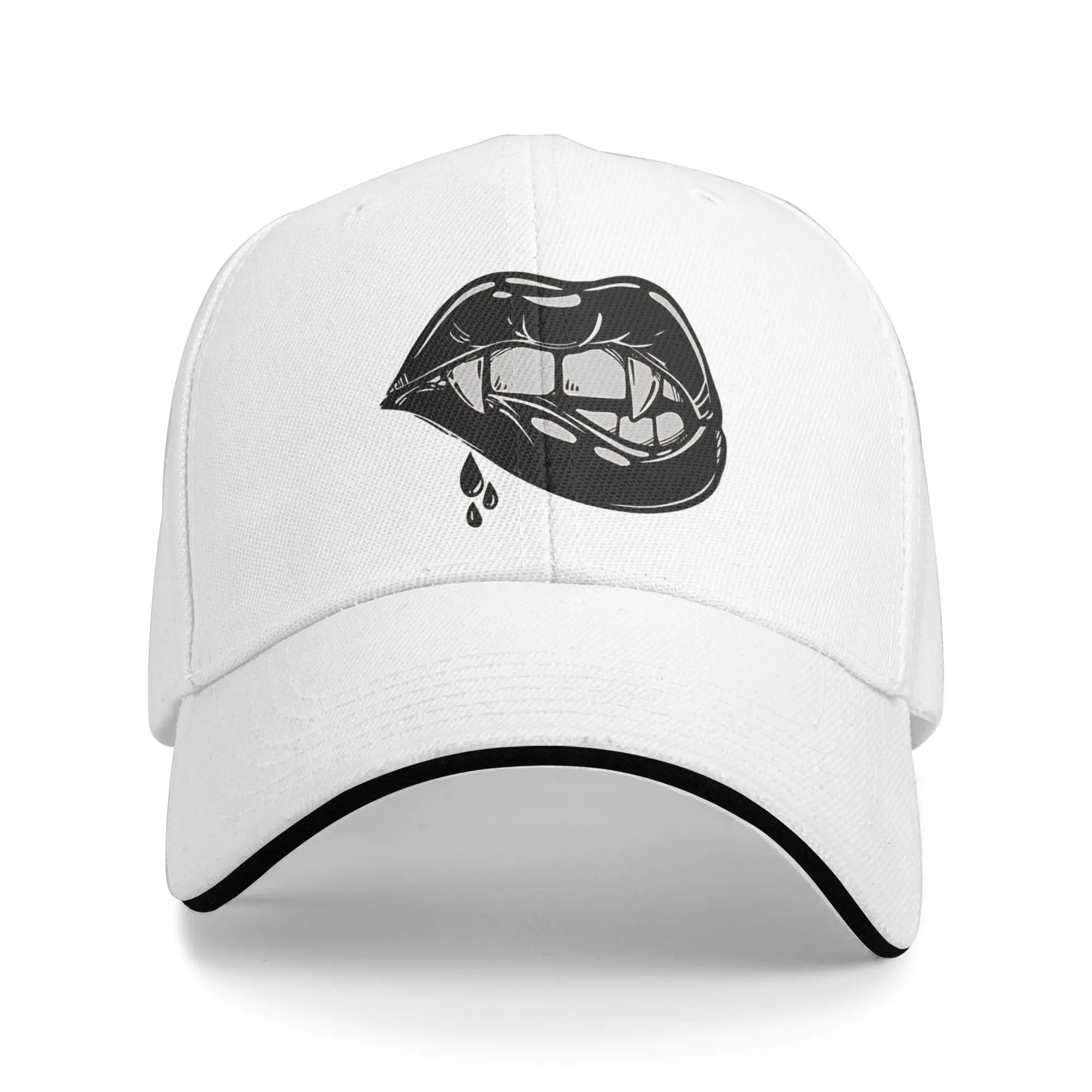 Summer Black Vampire Lips Baseball Cap  Kpop Rock Vintage Design Sun Trucker Hat Couple Women Sun-Proof Baseball Caps