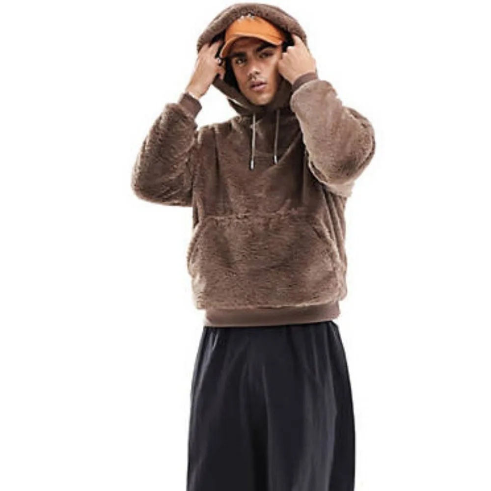 American Retro Imitation Lamb Fleece Hoodies Street Loose Double Sided Casual Sweatshirts Male Top