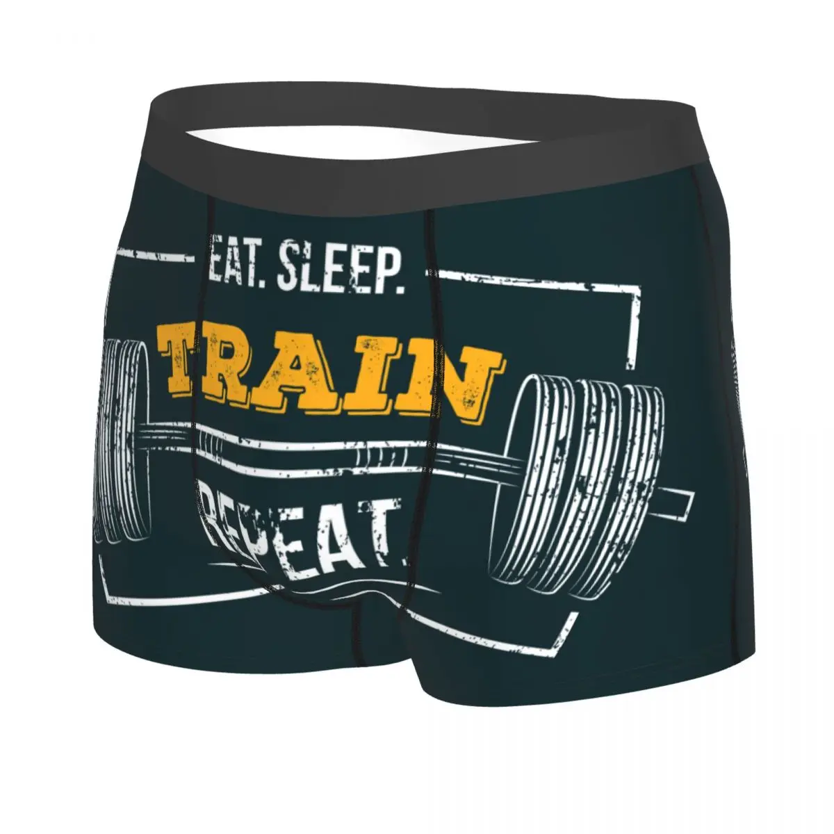 Custom Eat Sleep Train Repeat Gym Motivational Quote Boxer Shorts For Homme 3D Printed Bodybuilding Workout Underwear Panties