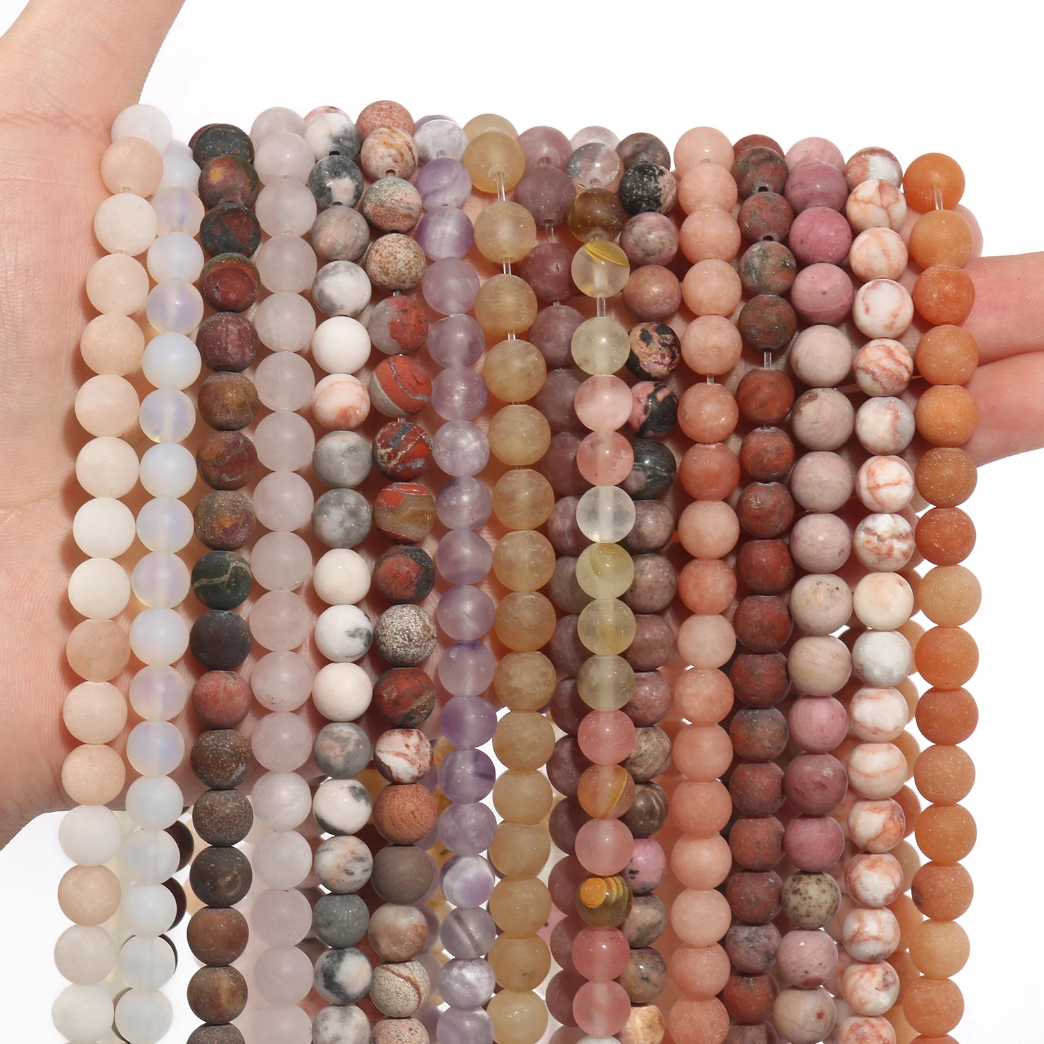 4-12mm Polish Matte Minerals Stone Beads Natural Rhodonite Jasper Sandstone Round Loose Spacer For Jewelry Making Bracelets DIY