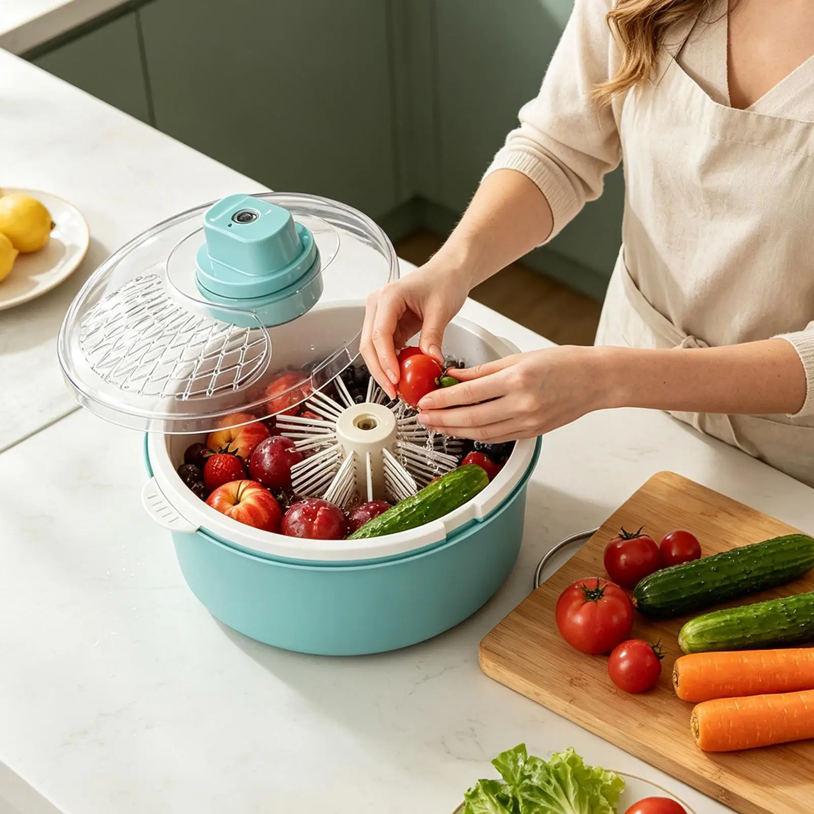Large Electric Fruit Cleaner Spinner Multifunctional Produce Washing Device Lettuce Berry Spins Washer For Strawberries Cherries
