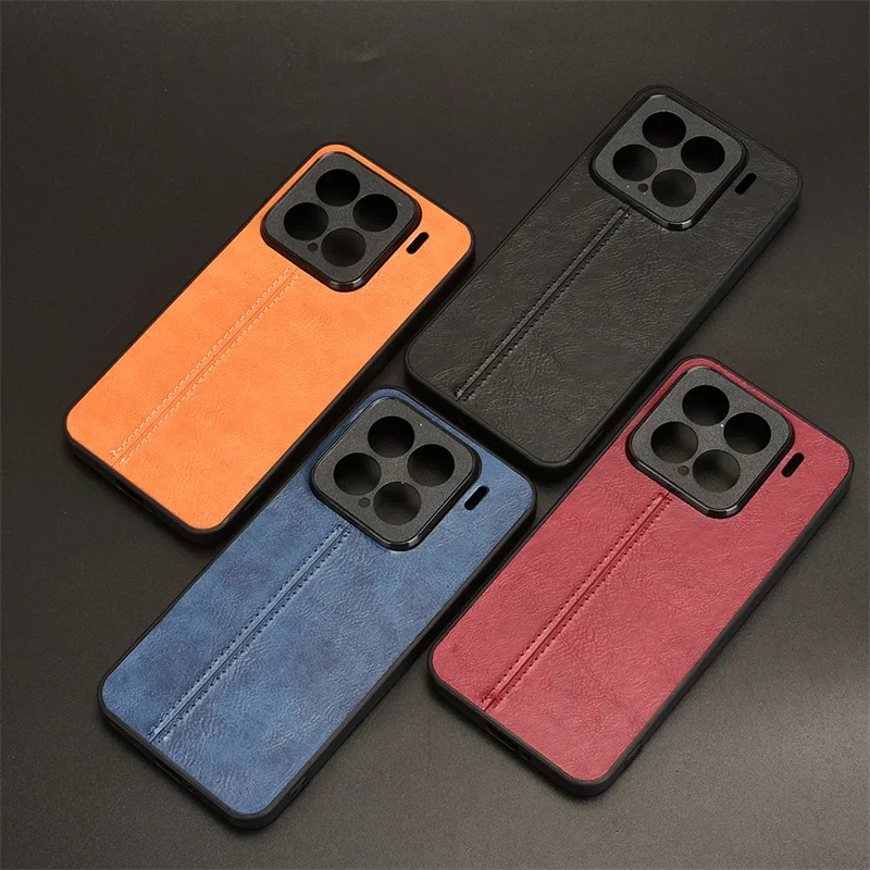 

For Mi Xiaomi 15 2024 Cover Non-slip Luxury Calfskin PU Leather lines Back Soft Case For Xiaomi 15 Cover Phone Case