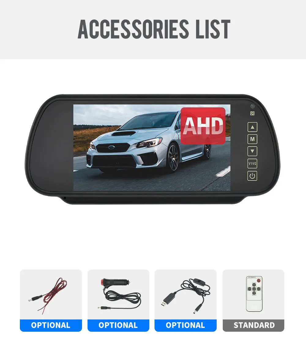 MJDOUD 7-Zoll-Auto-AHD-Raumspiegelmonitor für das Parken von Fahrzeugen, TFT-LCD-HD-Bildschirm für Rückfahrkamera, Rervesing Dispaly Universal – Detail 6
