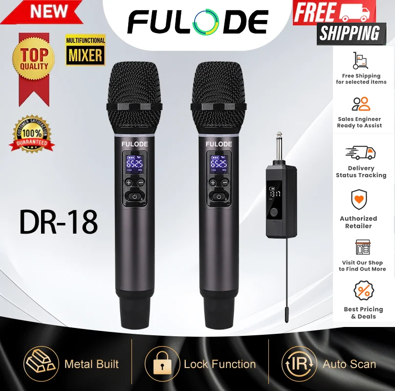 FULUODE DR-18 wireless microphone All Metal microphone 100M transmission distance Performances and Karaoke