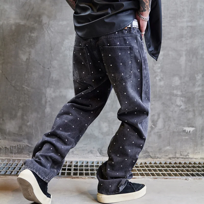 

1336 Rivet personality American high street trend tide loose wide-leg jeans man