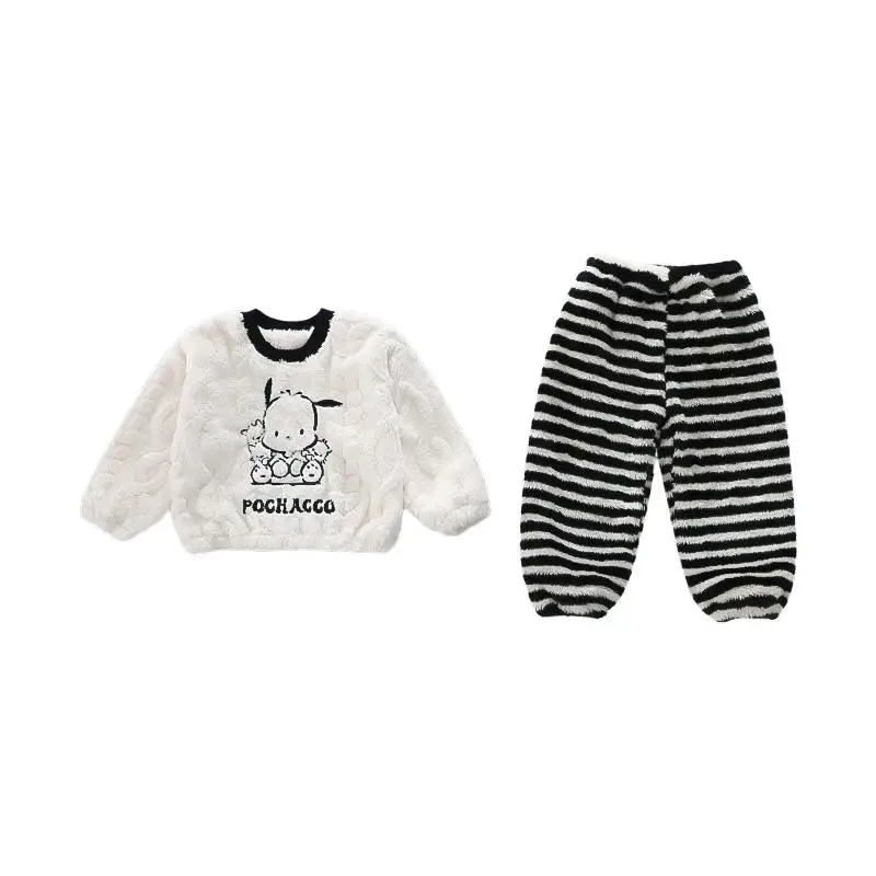 

Комплект пижам Sanrio Hello Kitty из фланели и кораллового флиса для малышей, мальчиков и девочек, домашняя одежда, новинка осени-зимы, теплый, повседневный, уютный, мягкий, 2 предмета