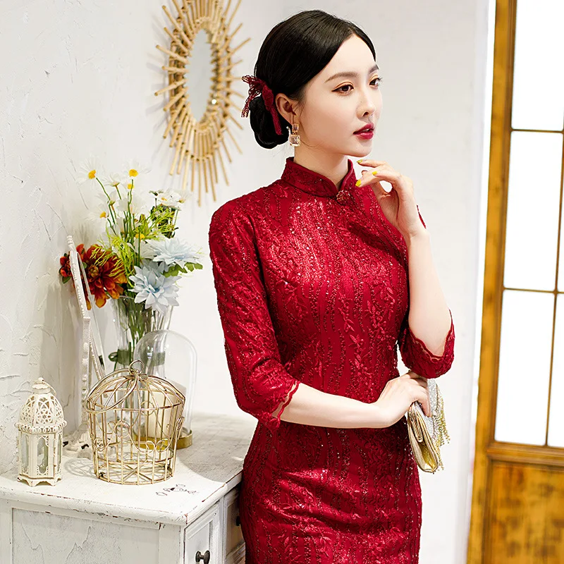 Cheongsam Evening Party -Fitting Good Quality Toast Clothing Chinese Dress Wedding Bride Wear Temperament Engagement