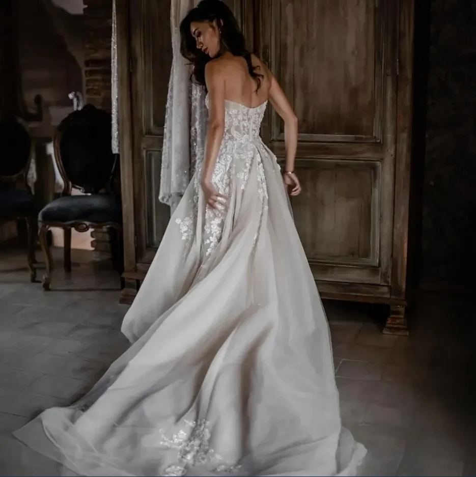 شاطئ بوهو فستان الزفاف للعروس حبيبته العنق المتدرج تول زي العرائس مثير عالية سبليت مطرز الدانتيل للزواج ل Af