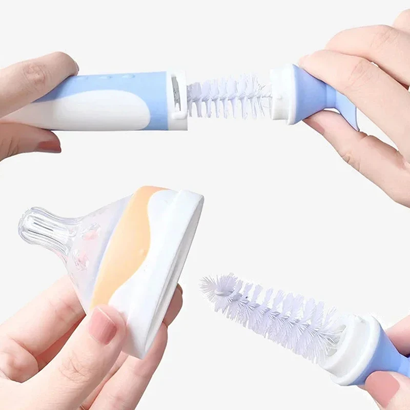 2 In 1 Mother-child Nylon Baby Bottle Cup Cleaning Brush Nipple BrushSuction Stand Type Feeding Clean Tool Set Nipple Brush