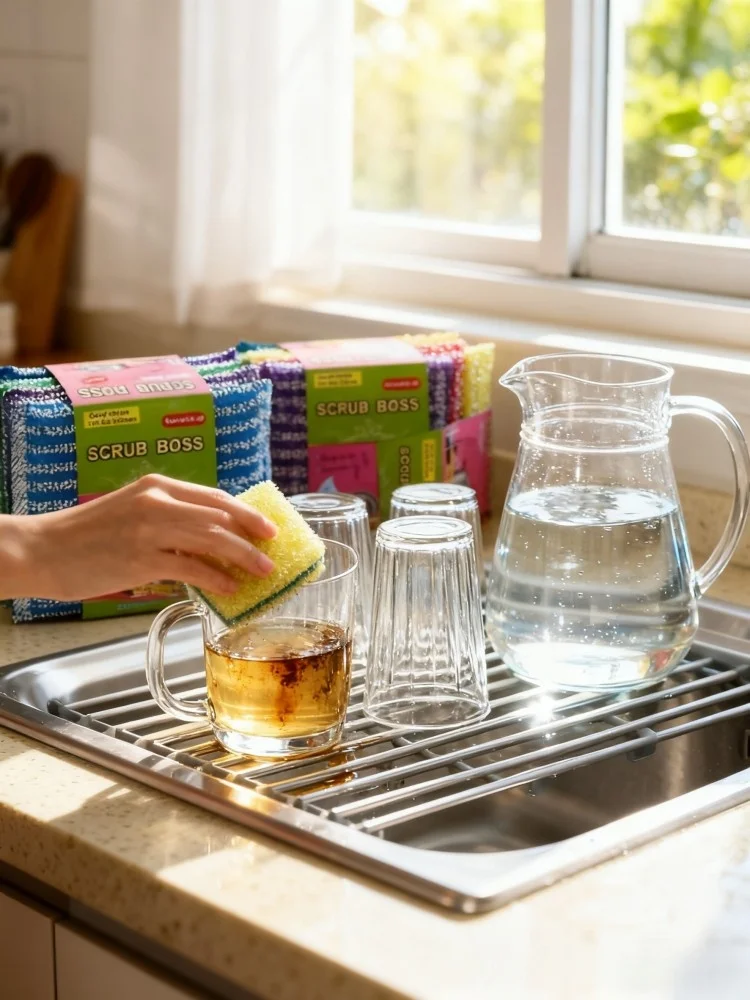 Panno in spugna antigraffio - Spugna per pulizia riutilizzabile in microfibra assorbente su entrambi i lati per piatti da cucina, pentole, scarpe