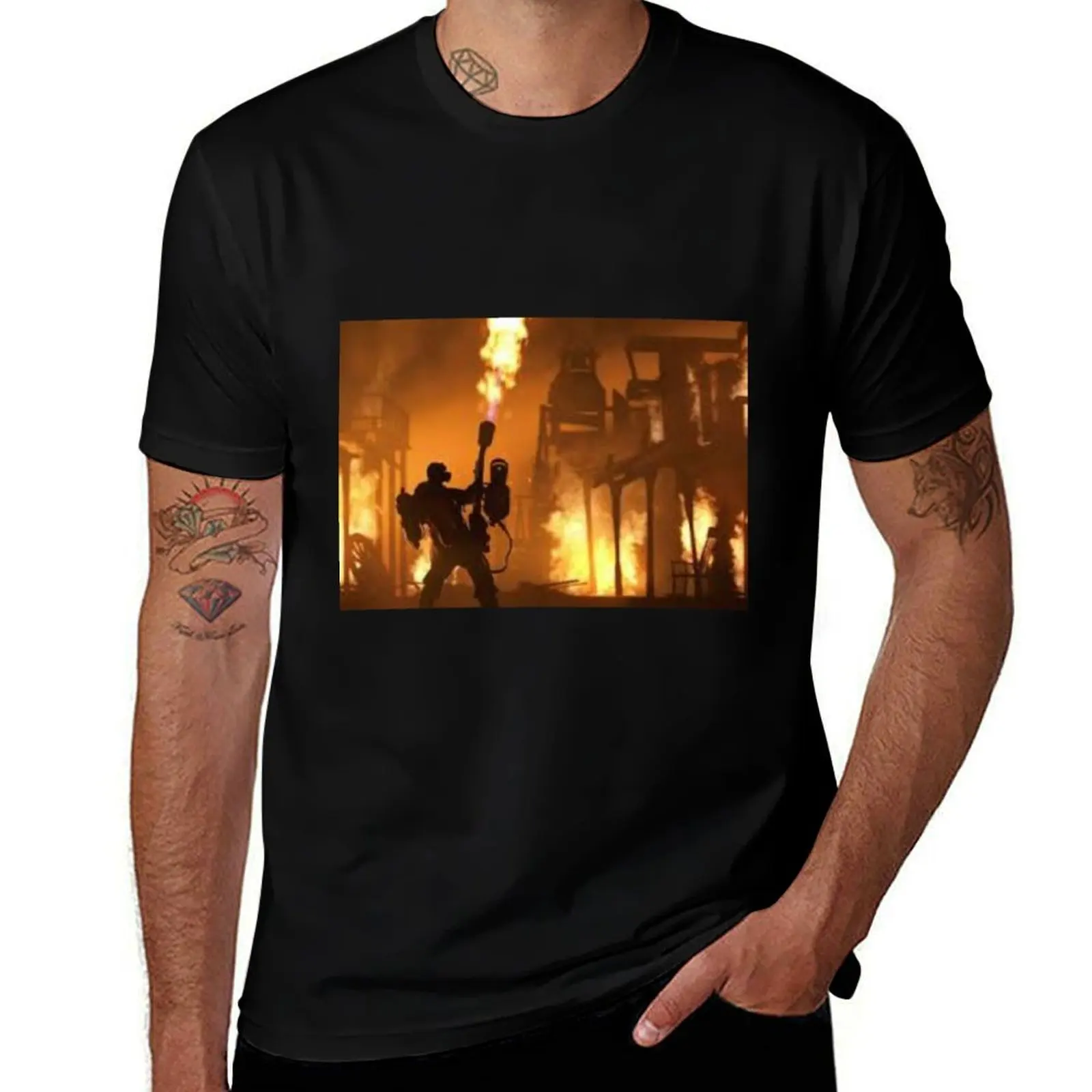 Team Fortress 2 Pyro Starting A Fire T-Shirt Plus Size Short Sleeve T-Shirt