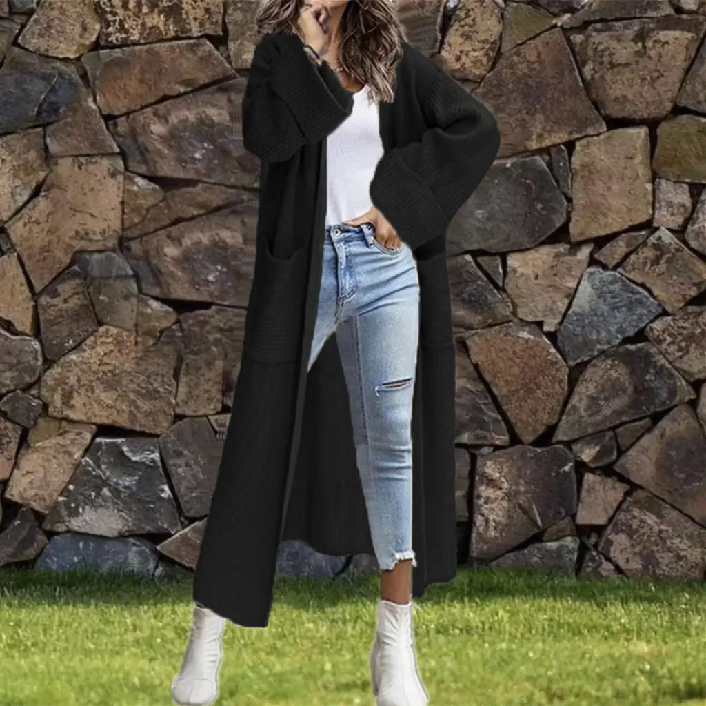 

Women's Winter Knitted Cardigan Long-Sleeved Sweater Jacket with Flap Pocket Loose Large Size European American Style