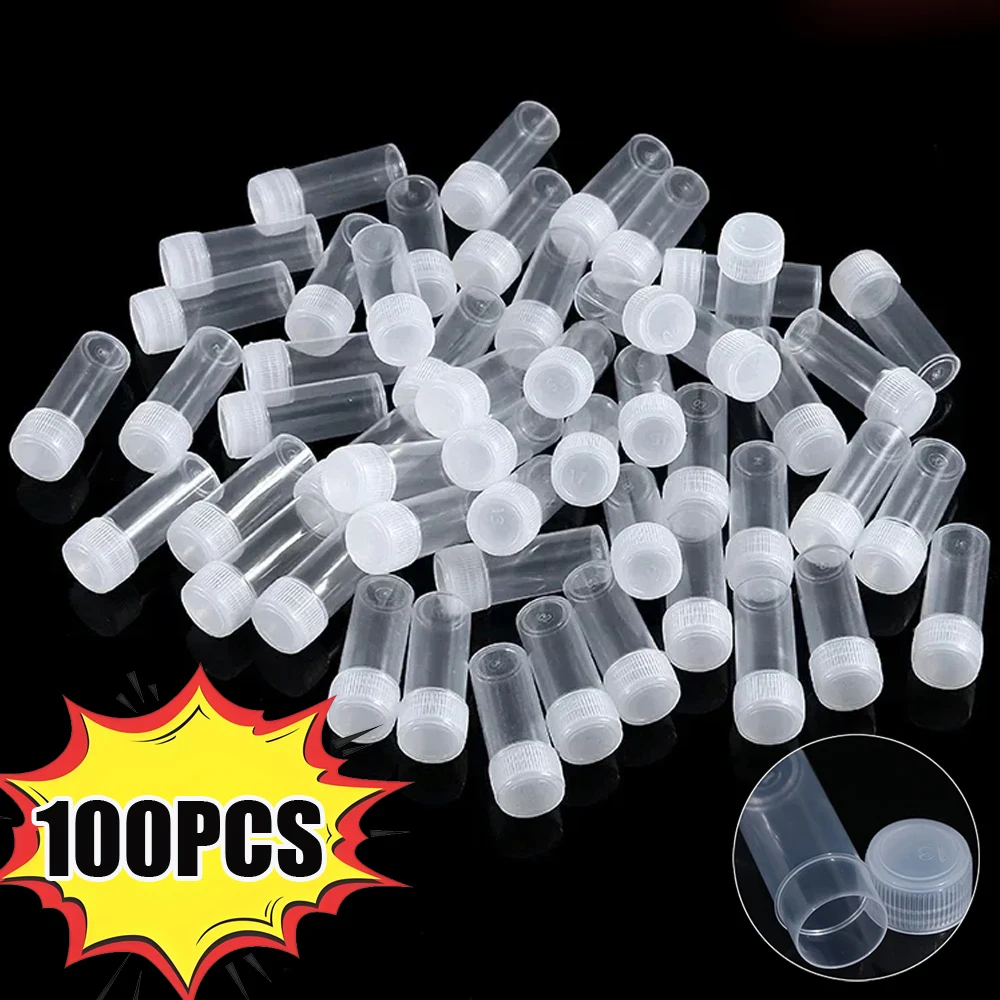 

100Pcs 5g Small Barrel Vials Medicine Pill Liquid Powder Capsule Storage Container Packing Bottles 5ml Plastic Bottle Sample Jar