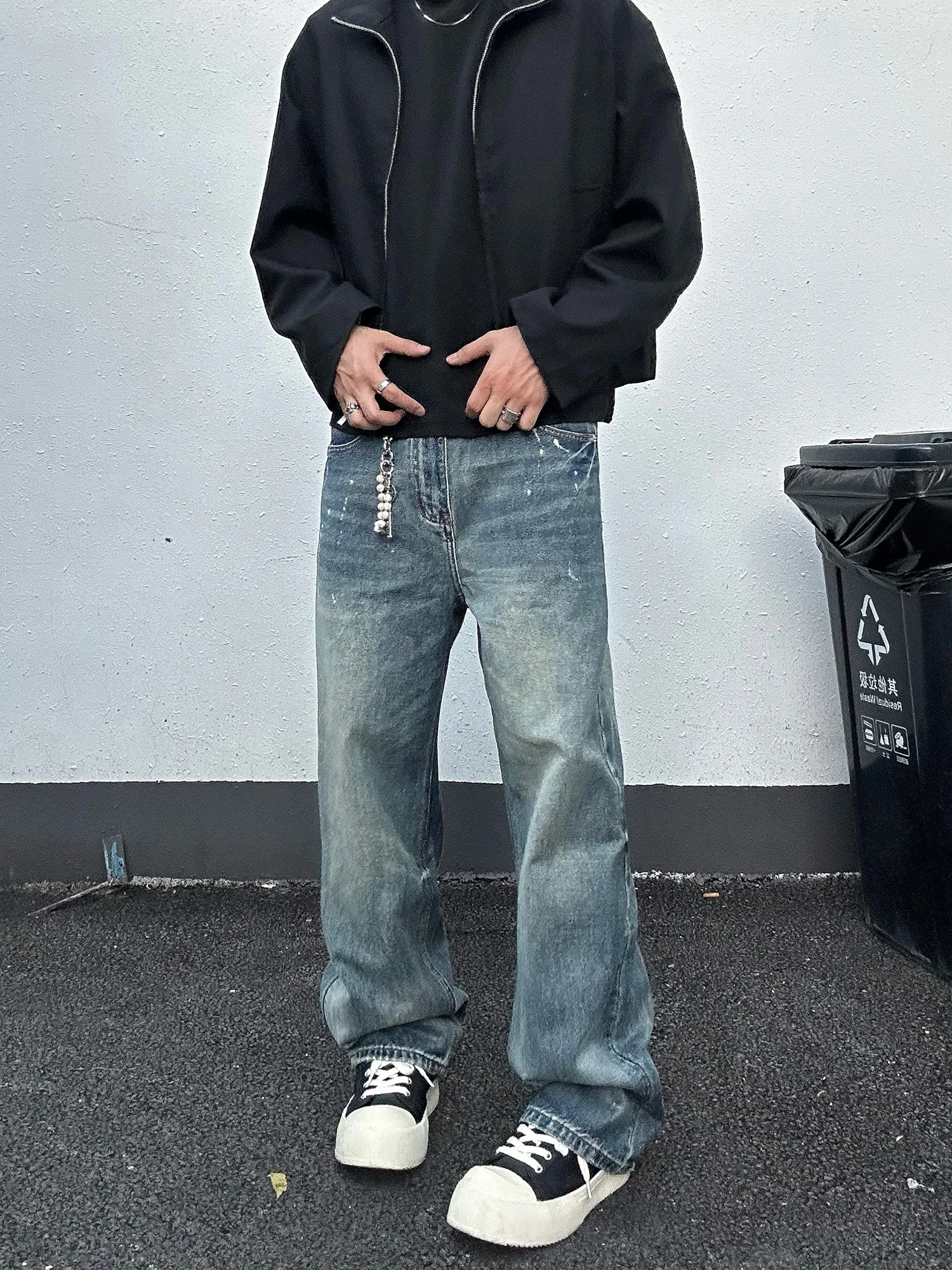 

Мужские джинсы в стиле ретро, американские, широкие, свободного кроя, с эффектом похудения, длинные брюки, молодежные, из хлопкового денима, с низкой талией, на молнии, повседневные