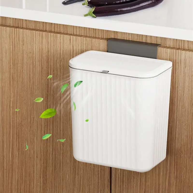 Wall Mounted Kitchen Trash Can Large Capacity Kitchen Garbage Cans with Lid Hanging Trash Bin for Bathroom Cabinet Door