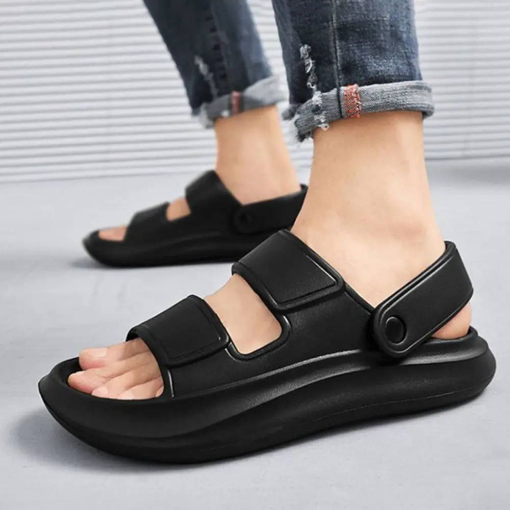 

Универсальные противоскользящие тапочки из ЭВА на плоской подошве, пляжная одежда с открытым носком, шлепанцы на платформе, сандалии с защитой от запаха, мужские летние тапочки