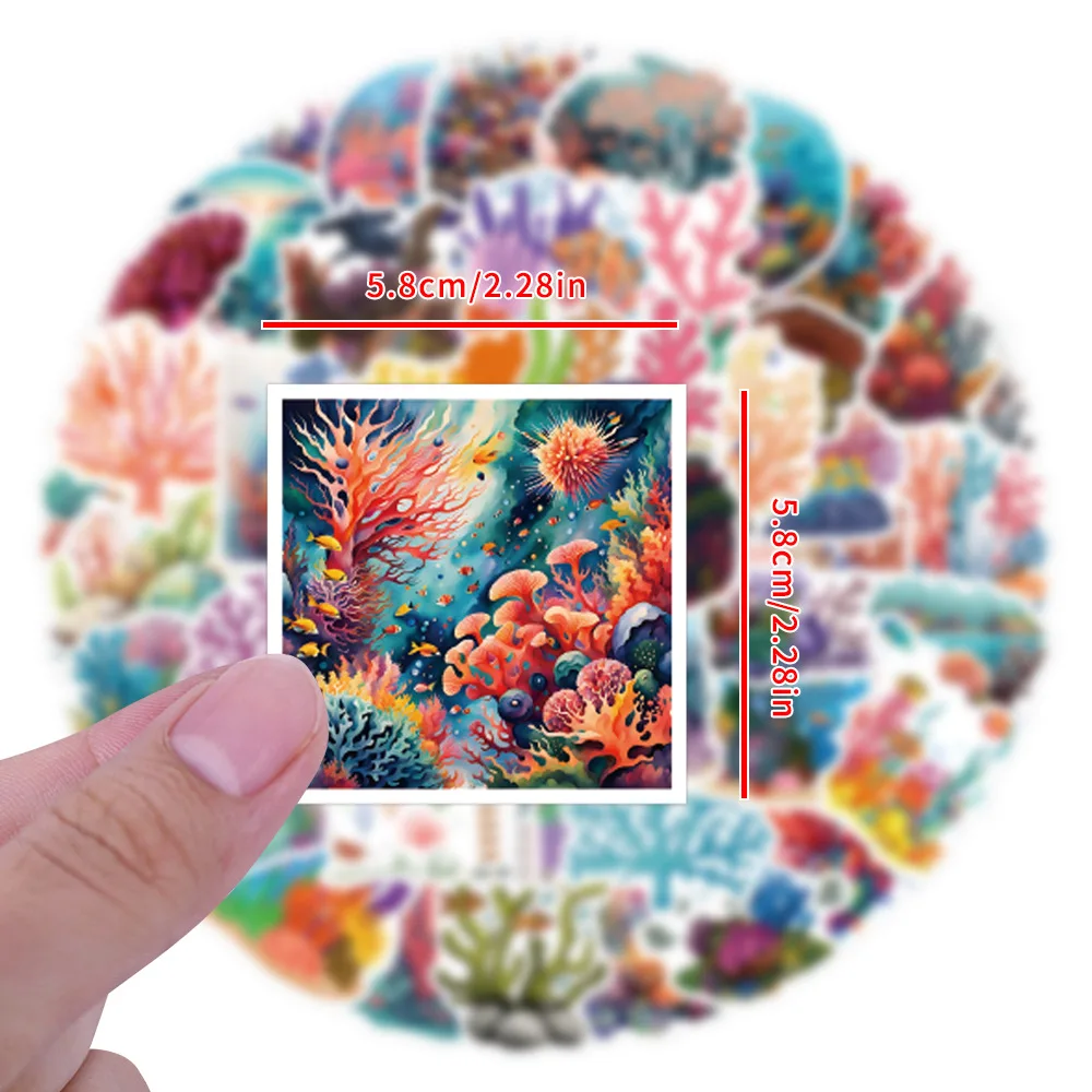

55 шт. яркие коралловые рифовые наклейки, водонепроницаемые декоративные наклейки на океанскую тематику для канцелярских товаров, журнала, бутылки с водой, ноутбука